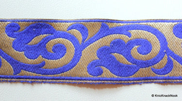 Wholesale Royal Blue And Bronze Embroidery Lace Trim, Approx. 60mm Wide, Indian Trim Costume Trim Fashion Trim Craft Ribbon